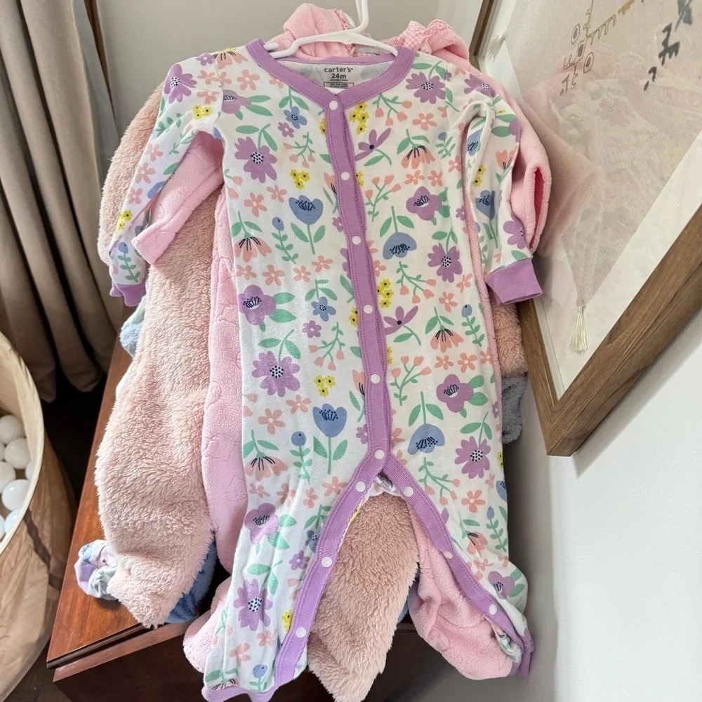 Footless Snap Button Down Floral Onesie